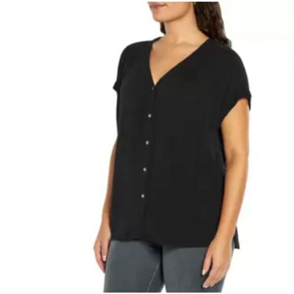 New ORVIS Women’s Blouse XXL V-neck Button Front Dolman Sleeve Black Crepe NWT - Picture 2 of 5